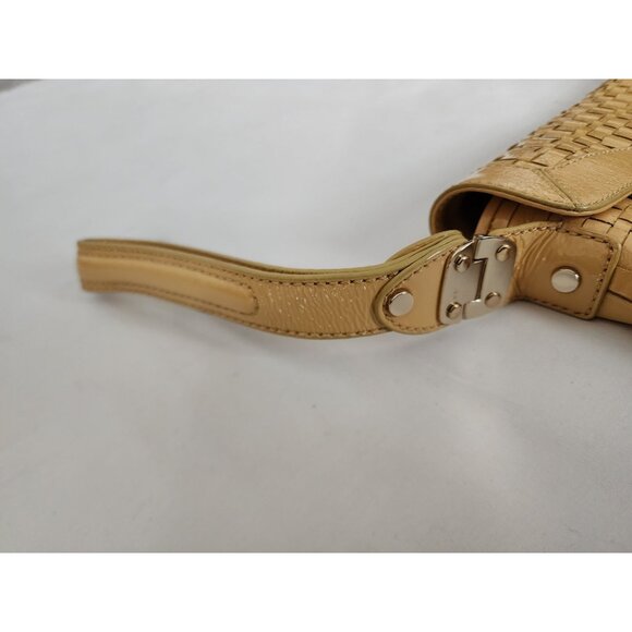 Elliott Lucca Women's Yellow Woven Patent Leather Wristlet Strap Purse Clutch - Picture 10 of 12